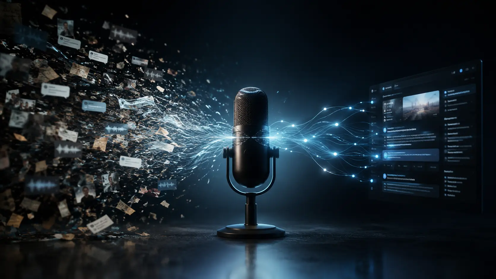 Un micrófono recibe mensajes, audios y notas de distintas personas y los convierte en información estructurada