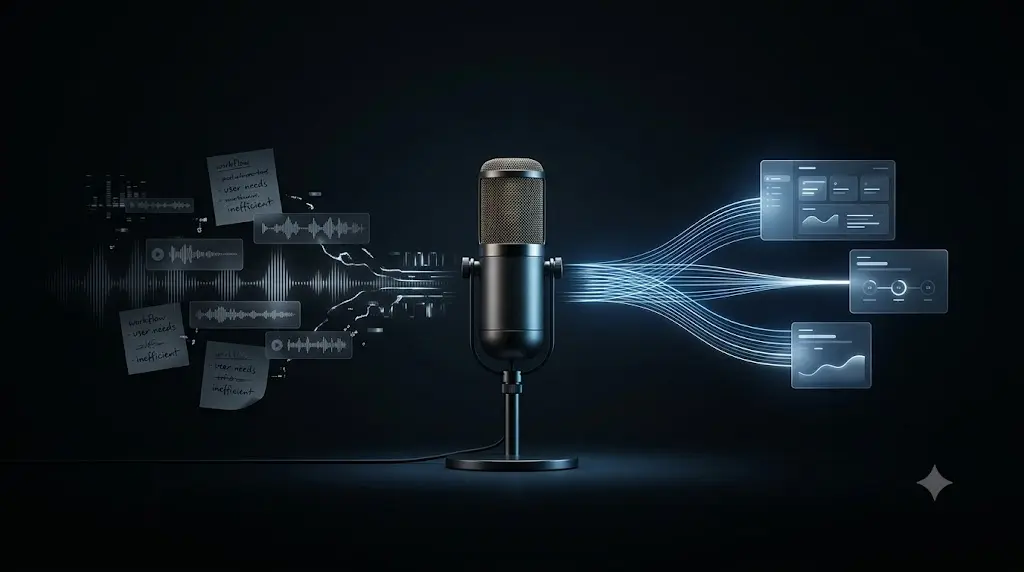 Notas, audios y mensajes fluyendo hacia paneles de análisis